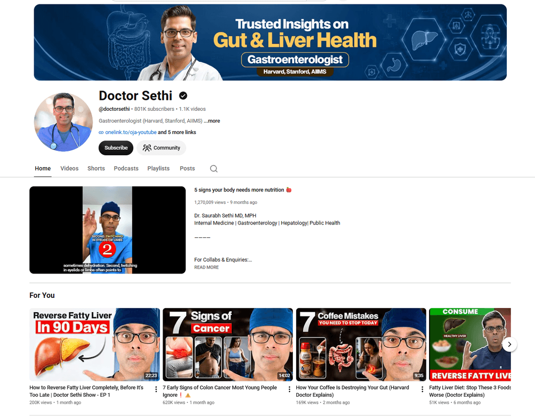 A YouTube channel page built and managed by Market Maker MGMT for a healthcare client